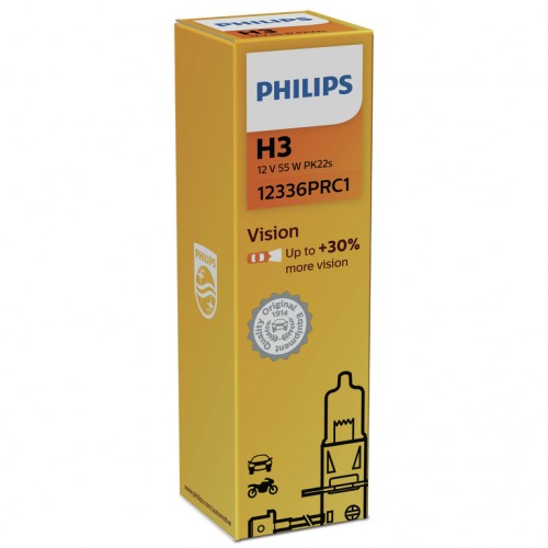 Лампа 12336PRC1 H3 12V- 55W (PK22s) ( +30% света) (Premium) Vision PHILIPS