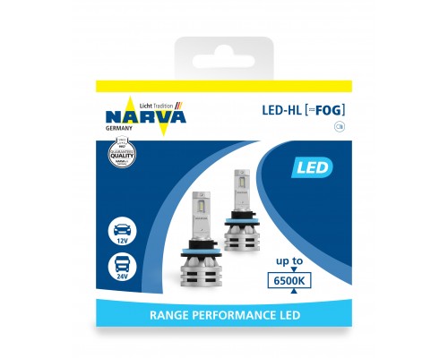 Лампа светодиодная 18036 H11 /H8/H16 12/24V-LED (PGJ19-2) 6500K 16W, (к.уп.2 шт.) Range Performance LED FOG NARVA