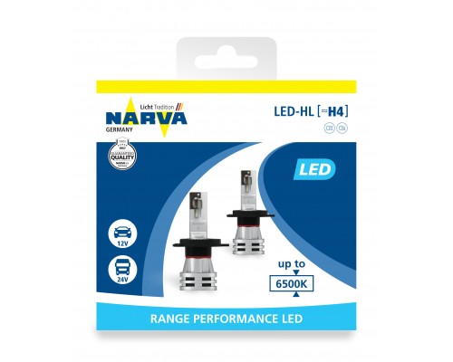 Лампа светодиодная 18032 H4 12/24V-LED (P43t) 6500K 16/16W, (к.уп.2 шт.) Range Performance LED NARVA