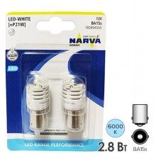 Лампа светодиодная 18089 P21W 12V-LED (BA15s) 6000K 2.8W (блистер 2шт.)  Range Performance LED NARVA