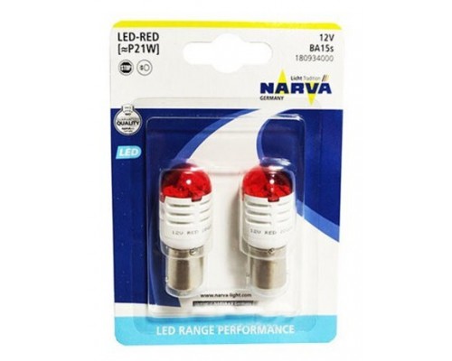 Лампа светодиодная 18093 P21W 12V-LED (BA15s) 2.8W RED (блистер 2шт.) Range Performance LED NARVA