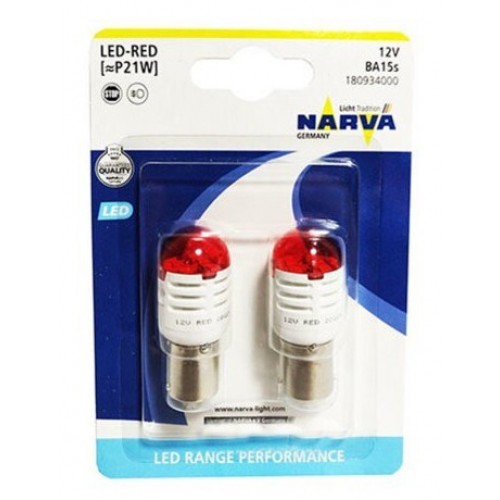 Лампа светодиодная 18093 P21W 12V-LED (BA15s) 2.8W RED (блистер 2шт.) Range Performance LED NARVA
