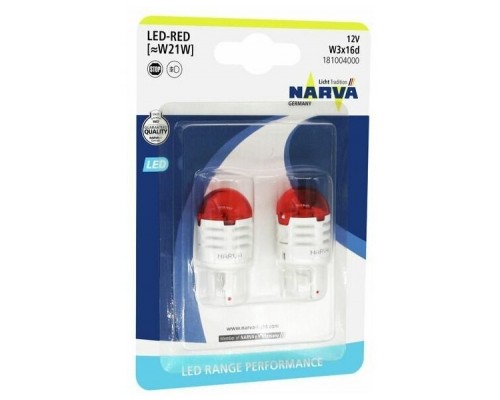 Лампа светодиодная 18100 W21W 12V-LED (W3x16d) 1.75W RED (блистер 2шт.) Range Performance LED NARVA