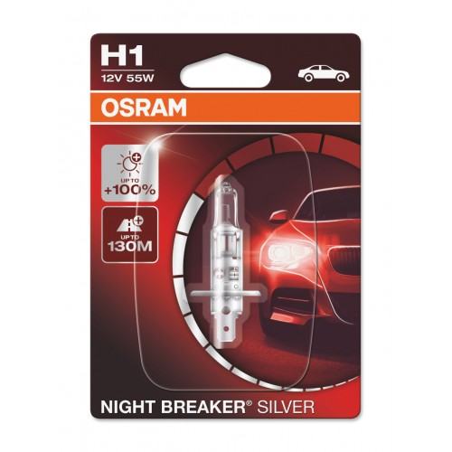 Лампа автомобильная галогенная Osram NIGHT BREAKER SILVER, H1, 12V, цоколь P14.5s, 1 шт
