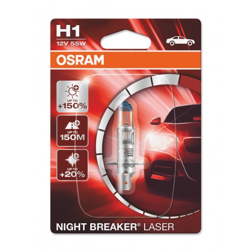 Лампа автомобильная галогенная Osram OSRAM NIGHT BREAKER LASER, H1, 12V, цоколь P14.5s, 1 шт