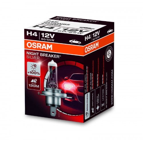 Лампа 64193NBS 60/55W 12V P43T H4 К1 (на 100% больше света на дороге) NIGHT BREAKER SILVER OSRAM
