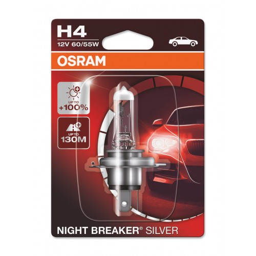 Лампа автомобильная галогенная Osram NIGHT BREAKER SILVER, H4, 12V, цоколь P43t, 1 шт