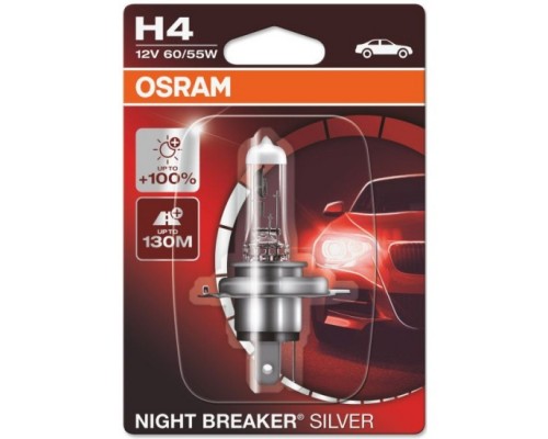 Лампа 64193NBS-01B 60/55W12V P43T H4 BL1 (на 100% больше света на дороге) NIGHT BREAKER SILVER OSRAM