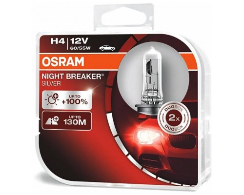 Лампа 64193NBS-HCB 60/55W12V P43T H4 BOX2 (на 100% больше света на дороге) NIGHT BREAKER SILVER OSRAM