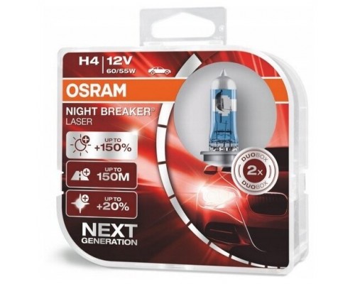Лампа 64193NL-HCB 60/55W 12V P43T H4 BOX2 (на 150% больше света на дороге) NIGHT BREAKER LASER OSRAM