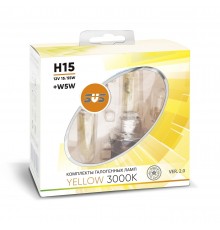 Галогенные лампы серия Yellow 3000K 12V H15 15/55W+W5W, комплект 2шт. Ver.2.0