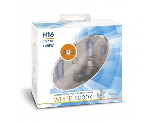Галогенные лампы серия White 5000K 12V H16 19W+W5W, комплект 2шт. Ver.2.0