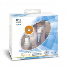 Галогенные лампы серия White 5000K 12V H15 15/55W+W5W, комплект 2шт. Ver.2.0