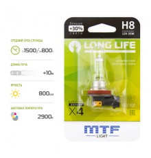Галогенная лампа MTF light H8 12V 35W LONG LIFE x4 блистер