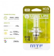 Галогенная лампа MTF light H19 12V 60/55W LONG LIFE x4 блистер
