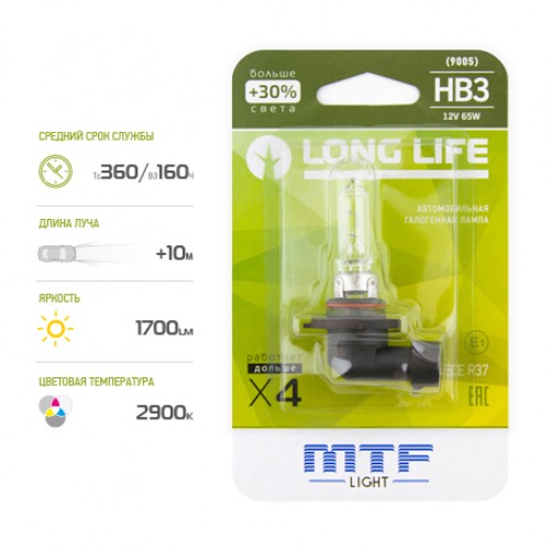 Галогенная лампа MTF light HB3 9005 12V 65W LONG LIFE x4 блистер