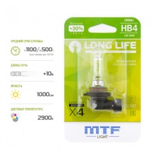 Галогенная лампа MTF light HB4 9006 12V 55W LONG LIFE x4 блистер