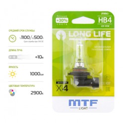 Галогенная лампа MTF light HB4 9006 12V 55W LONG LIFE x4 блистер